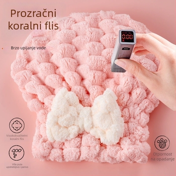Ženski ručnik za sušenje kose s mašnicom u obliku leptira, debeli, izuzetno upijajući, brzo sušenje, coral fleece, 80–99 g, 150D