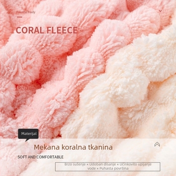 Ženski ručnik za sušenje kose s mašnicom u obliku leptira, debeli, izuzetno upijajući, brzo sušenje, coral fleece, 80–99 g, 150D