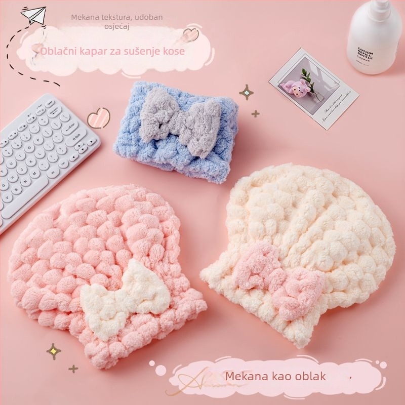 Ženski ručnik za sušenje kose s mašnicom u obliku leptira, debeli, izuzetno upijajući, brzo sušenje, coral fleece, 80–99 g, 150D