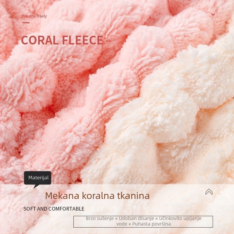 Ženski ručnik za sušenje kose s mašnicom u obliku leptira, debeli, izuzetno upijajući, brzo sušenje, coral fleece, 80–99 g, 150D