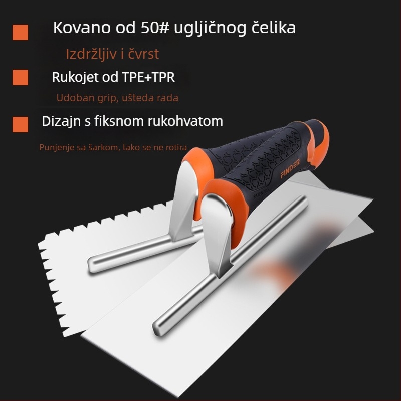 FINDER spatula za kit s zubom za pločice, oštrica od čelika 50#, plastična drška