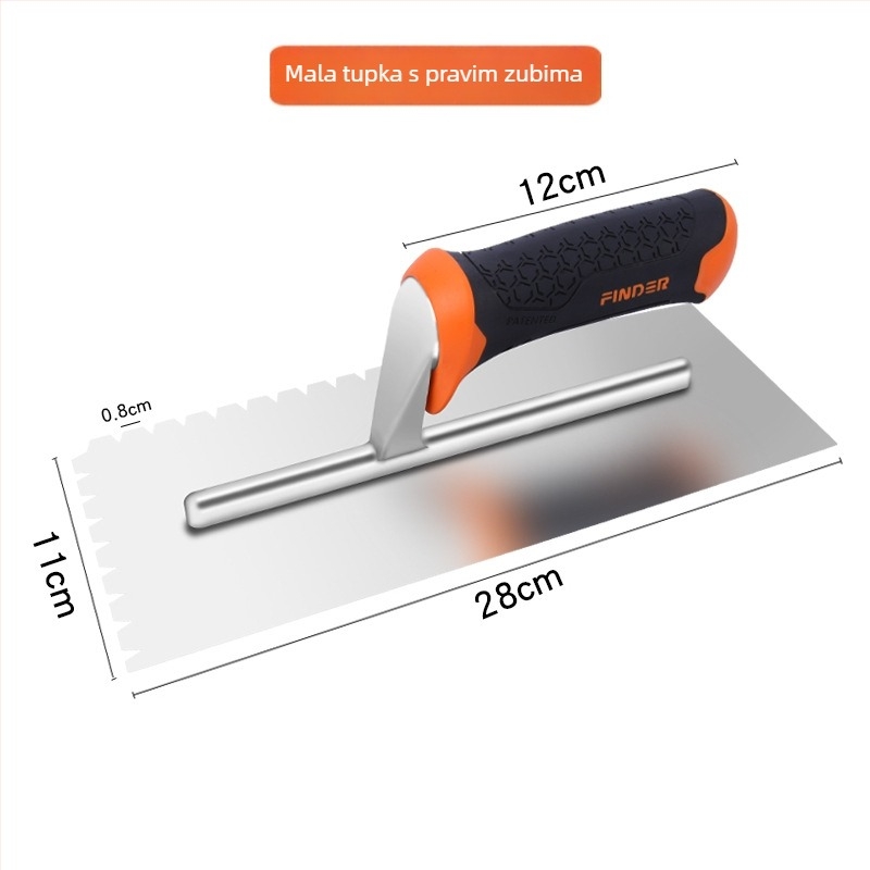 FINDER spatula za kit s zubom za pločice, oštrica od čelika 50#, plastična drška