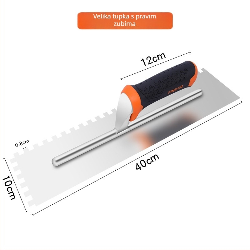 FINDER spatula za kit s zubom za pločice, oštrica od čelika 50#, plastična drška