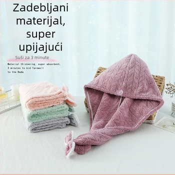 Fathinti Ženski kapica za sušenje kose od coral fleece, upijajuća i brzo sušeća, šivena rubna, pređa 32, težina 80–99 g