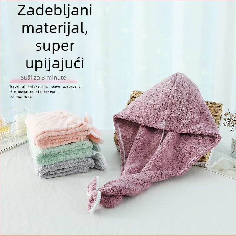 Fathinti Ženski kapica za sušenje kose od coral fleece, upijajuća i brzo sušeća, šivena rubna, pređa 32, težina 80–99 g