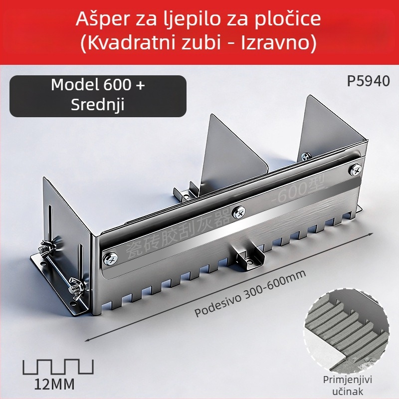 Škraper za ljepilo pločica – Izvlačiva, Čvrsta, Otporna, Sa četverozubnim dizajnom