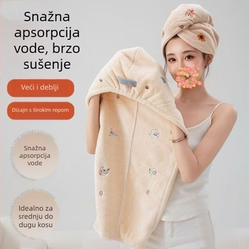Šešir za sušenje kose od koralnog baršuna s izvezenim malim medvjedićem, upijajući, težina 100–119 g, 150D vlakno