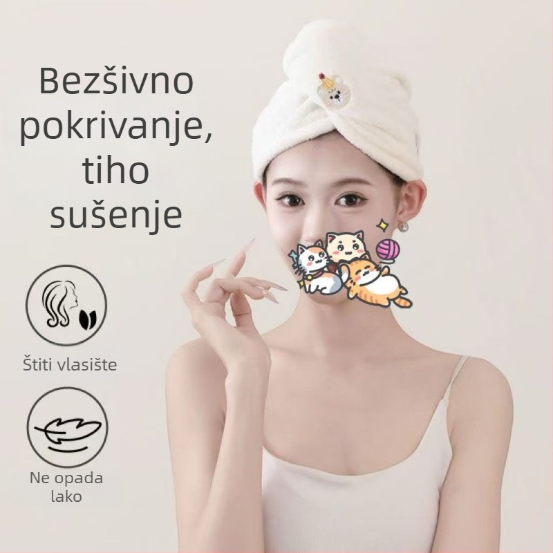 Šešir za sušenje kose od koralnog baršuna s izvezenim malim medvjedićem, upijajući, težina 100–119 g, 150D vlakno