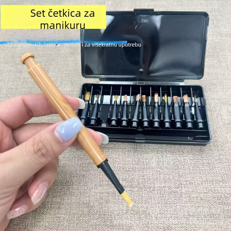 Ke Meier Set alata za nokte s 12 zamjenjivih četkica, prijenosna plastična drška, poklon kutija za gel nokte – gradijent i tanke linije