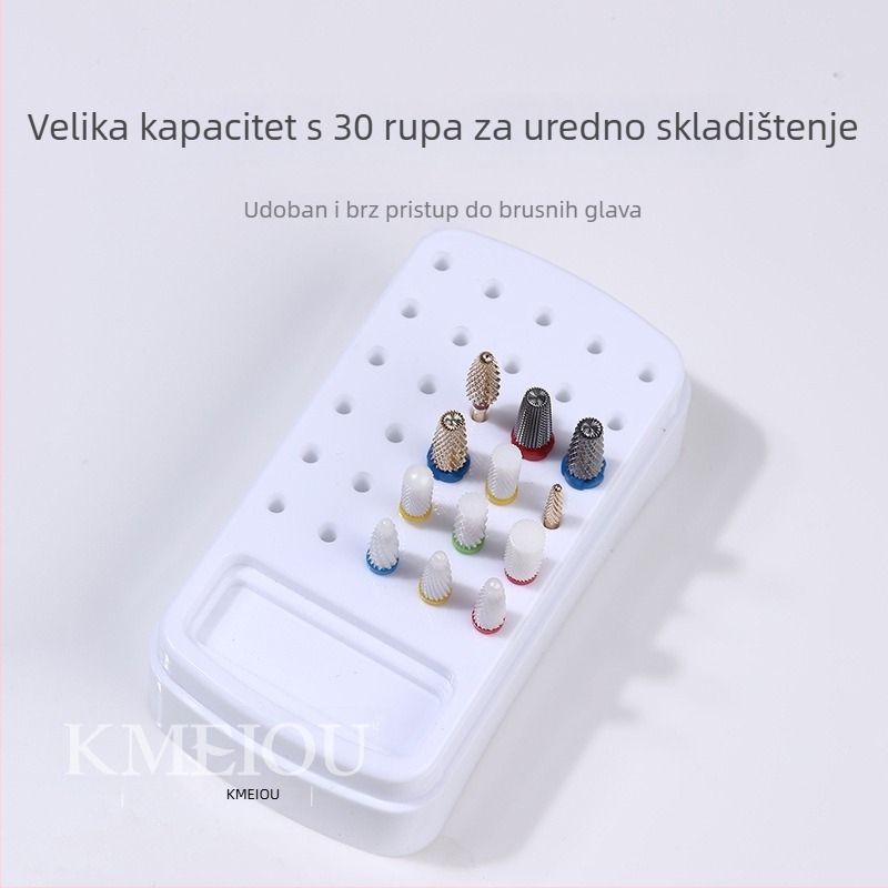Kutija za pohranu 30 rupa za glavice za poliranje noktiju, 2-u-1 četkica za čišćenje, plastika, 67 g