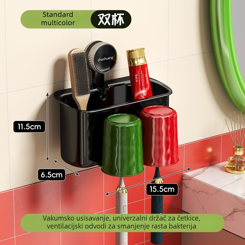 Set držača četkica za zube s usisnim držačem – plastični organizator kupaonice, bez bušenja, za pastu za zube (dva komada)