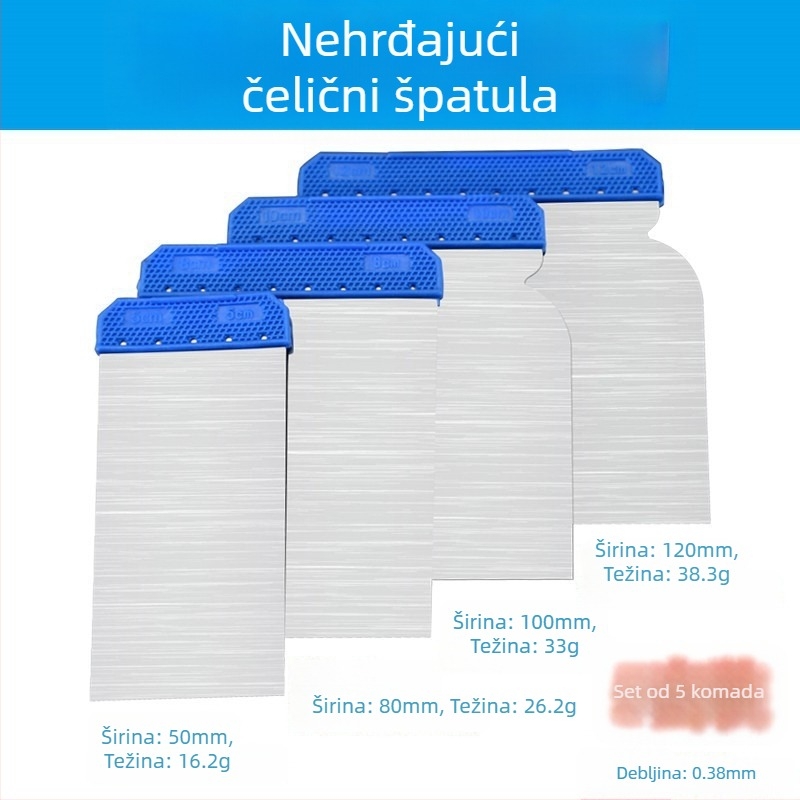 Nerđajući čelik: set alata za struganje, nož za žbuku, špatula i gleter za žbukanje te popravak boje automobila