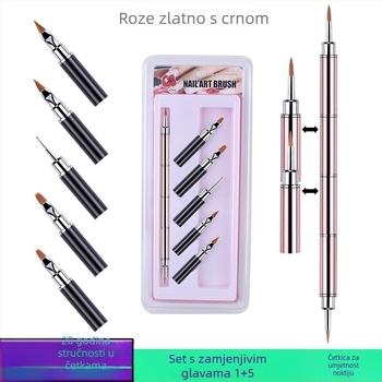 Set četkica za nokte s 10 komada s zamjenskim glavama, najlon vlakna, metalna drška, prenosni dizajn