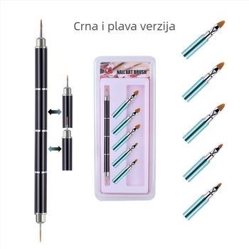 Set četkica za nokte s 10 komada s zamjenskim glavama, najlon vlakna, metalna drška, prenosni dizajn