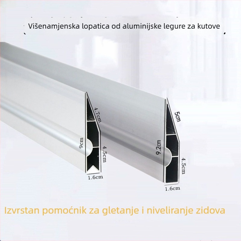 Aluminijski alat za izravnavanje maltera višenamjenski za kutove zidova i podova, duljina 1,2 m
