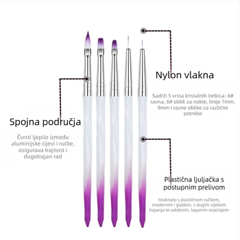 Set četkica za nokte s gradijentnim držačima, ugraviranim vrhovima, 5 komada OEM paket