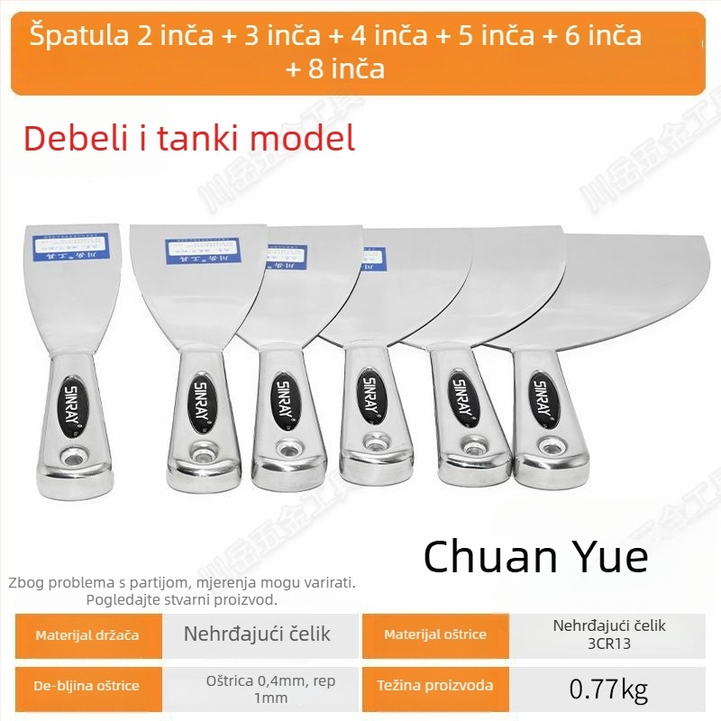 Nerđajući čelični špatul za žbukanje s debelim oštricom — višenamjenski alat za zidove (bez marke, podrijetlo Kina)