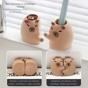 Capybara PVC Držač četkica za zube za ploču kupaonice – plastični, bez bušenja, dvostruko spremište četkica, marka Mr. Art