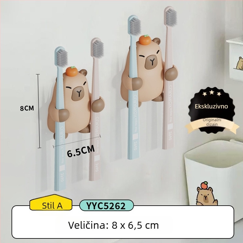 Capybara PVC Držač četkica za zube za ploču kupaonice – plastični, bez bušenja, dvostruko spremište četkica, marka Mr. Art