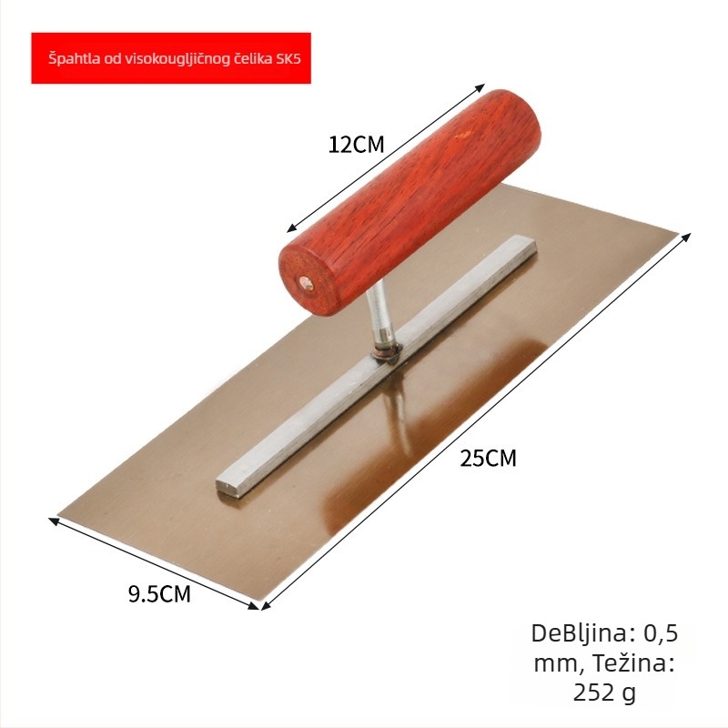 Špatalja za unutarnje zidove s oštricom od SK5 visokougljičnog čelika, podnož od 45# čelika, drvena ručka, model 250/270/300