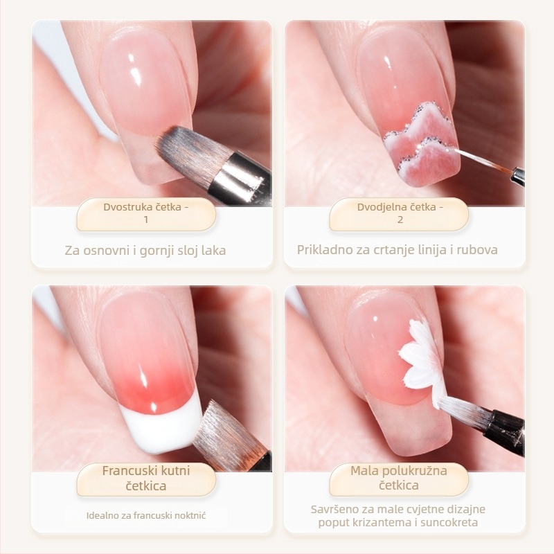 Set četkica za nokte — 7 kom, plastične dugačke ručke (Bodybuilding Research)