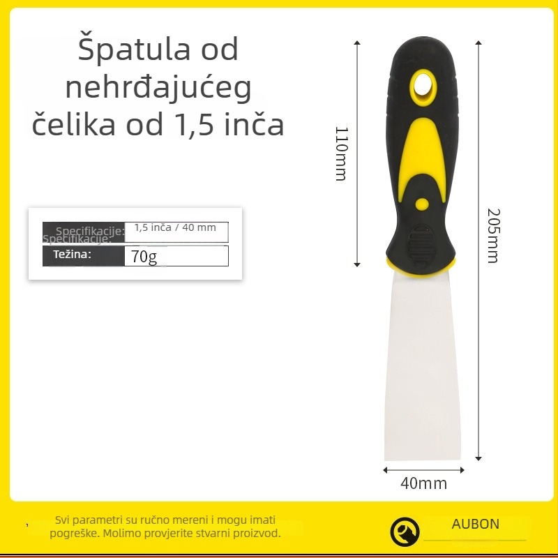 Aubon špachtla za žbukanje s dvostrukom plastičnom drškom, 65Mn čelik lopatica, pogodna za nanošenje žbuke, pripremu površine i uklanjanje starog sloja, ekonomska serija