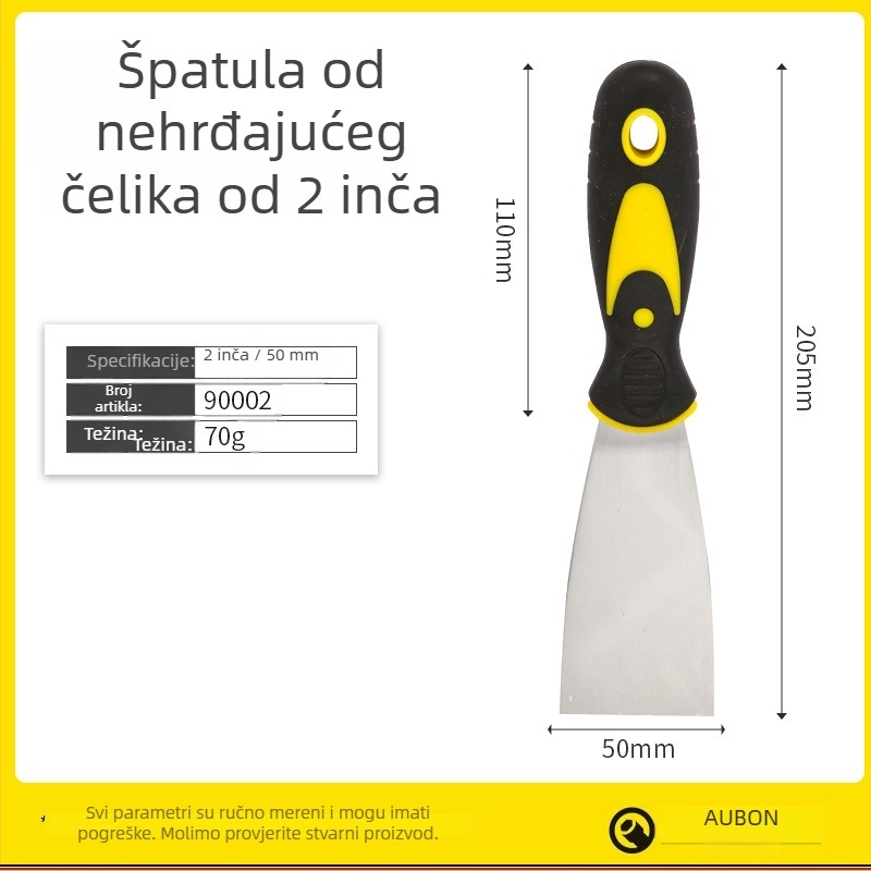 Aubon špachtla za žbukanje s dvostrukom plastičnom drškom, 65Mn čelik lopatica, pogodna za nanošenje žbuke, pripremu površine i uklanjanje starog sloja, ekonomska serija