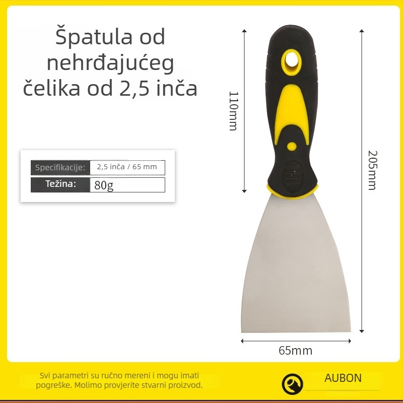 Aubon špachtla za žbukanje s dvostrukom plastičnom drškom, 65Mn čelik lopatica, pogodna za nanošenje žbuke, pripremu površine i uklanjanje starog sloja, ekonomska serija
