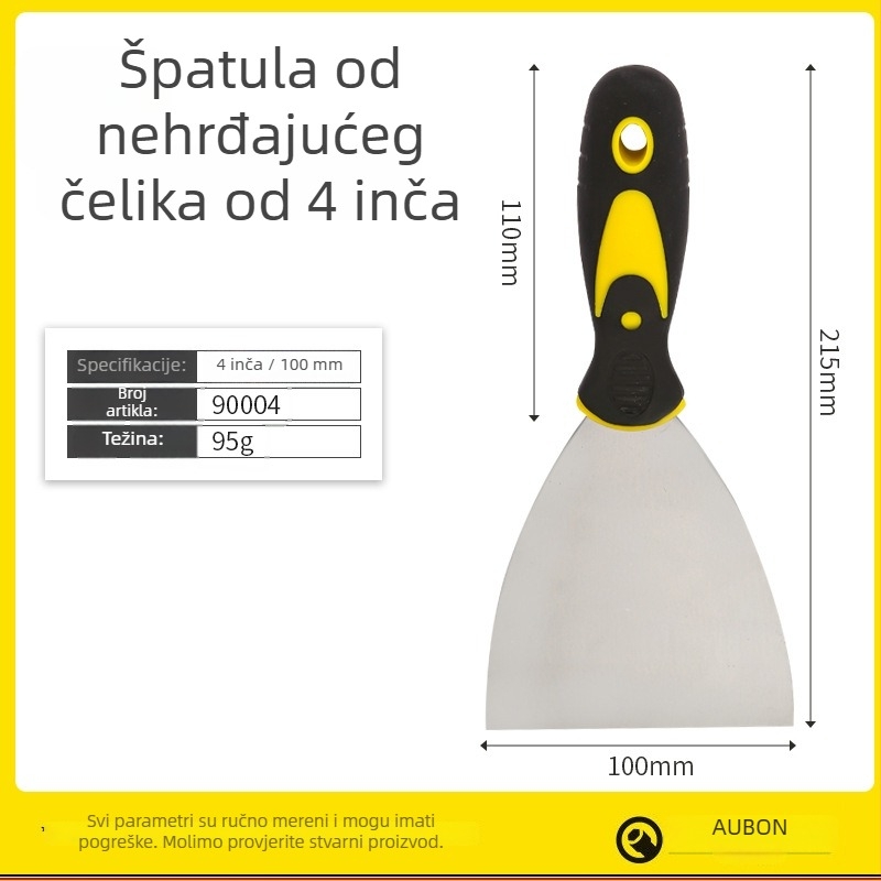 Aubon špachtla za žbukanje s dvostrukom plastičnom drškom, 65Mn čelik lopatica, pogodna za nanošenje žbuke, pripremu površine i uklanjanje starog sloja, ekonomska serija