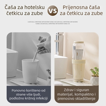 Putni set za četkicu i čašu za ispiranje – Materijal visoke kvalitete, suho/mokro odvajanje, zaštita od prašine, prenosni