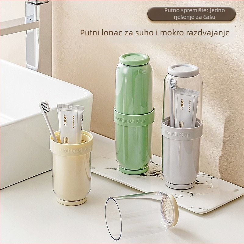 Putni set za četkicu i čašu za ispiranje – Materijal visoke kvalitete, suho/mokro odvajanje, zaštita od prašine, prenosni
