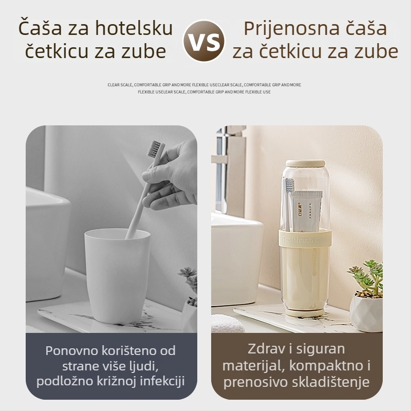 Putni set za četkicu i čašu za ispiranje – Materijal visoke kvalitete, suho/mokro odvajanje, zaštita od prašine, prenosni