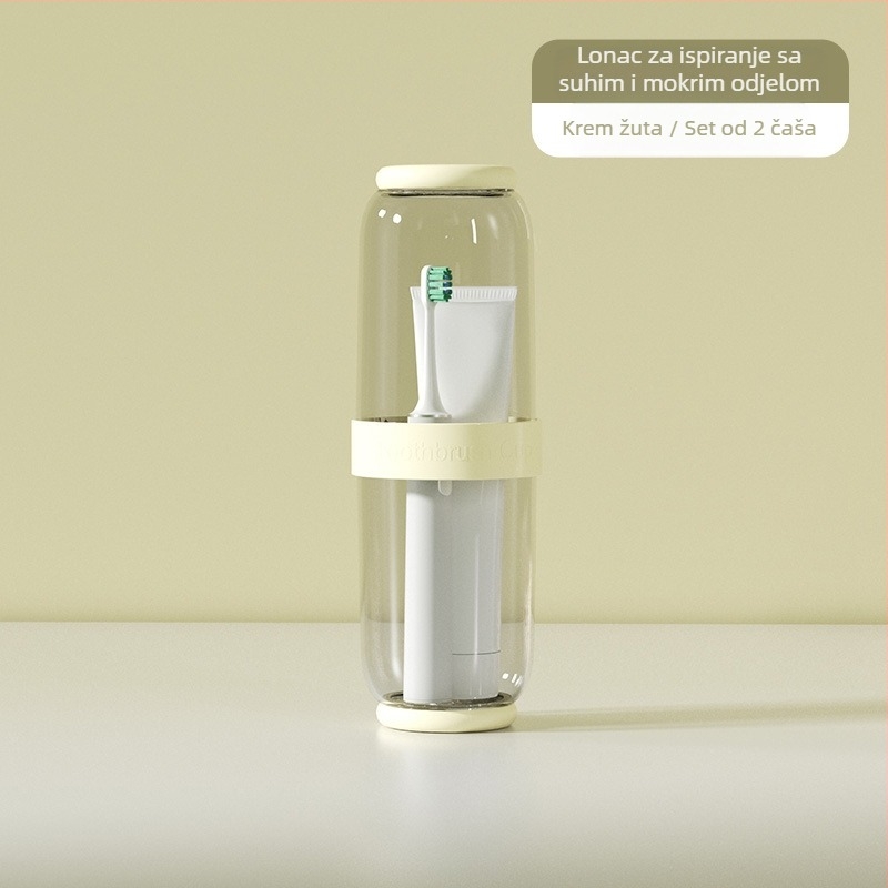 Putni set za četkicu i čašu za ispiranje – Materijal visoke kvalitete, suho/mokro odvajanje, zaštita od prašine, prenosni