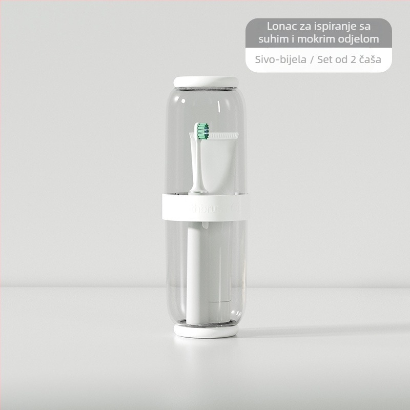 Putni set za četkicu i čašu za ispiranje – Materijal visoke kvalitete, suho/mokro odvajanje, zaštita od prašine, prenosni