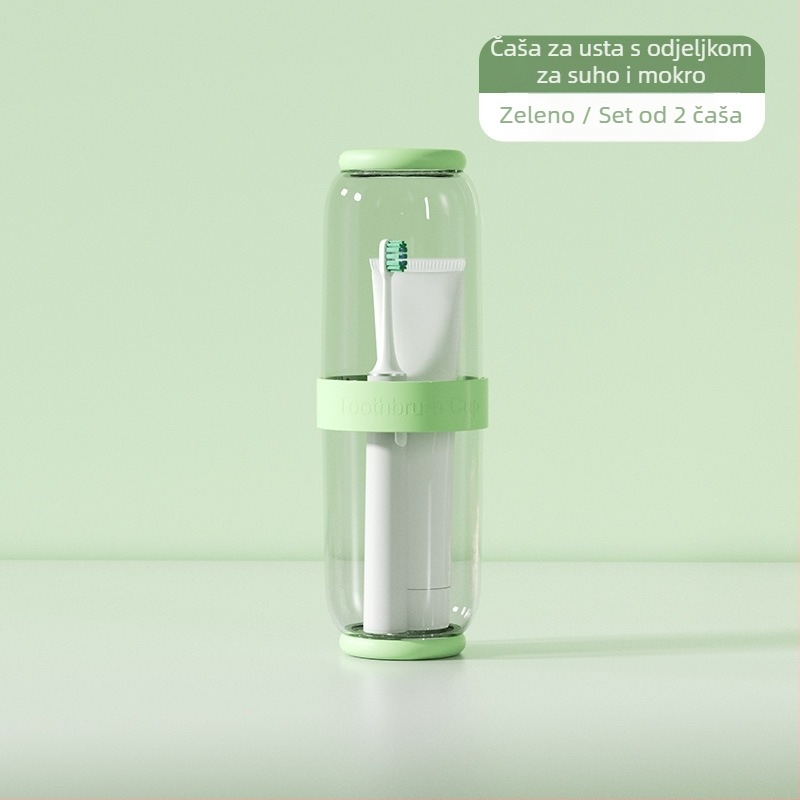 Putni set za četkicu i čašu za ispiranje – Materijal visoke kvalitete, suho/mokro odvajanje, zaštita od prašine, prenosni
