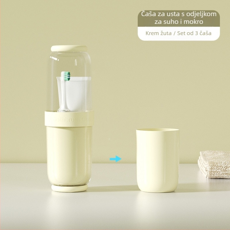Putni set za četkicu i čašu za ispiranje – Materijal visoke kvalitete, suho/mokro odvajanje, zaštita od prašine, prenosni