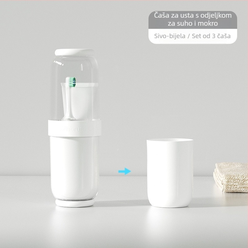 Putni set za četkicu i čašu za ispiranje – Materijal visoke kvalitete, suho/mokro odvajanje, zaštita od prašine, prenosni
