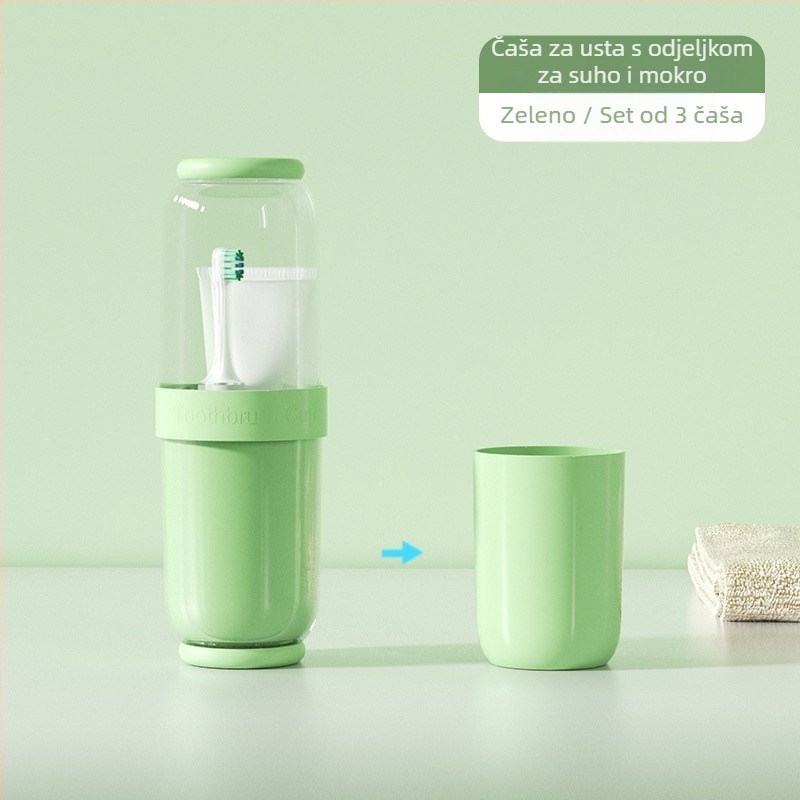 Putni set za četkicu i čašu za ispiranje – Materijal visoke kvalitete, suho/mokro odvajanje, zaštita od prašine, prenosni