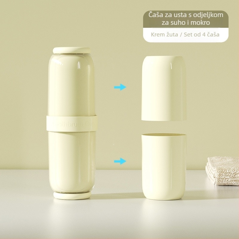 Putni set za četkicu i čašu za ispiranje – Materijal visoke kvalitete, suho/mokro odvajanje, zaštita od prašine, prenosni