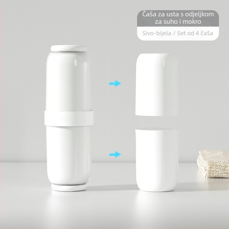 Putni set za četkicu i čašu za ispiranje – Materijal visoke kvalitete, suho/mokro odvajanje, zaštita od prašine, prenosni