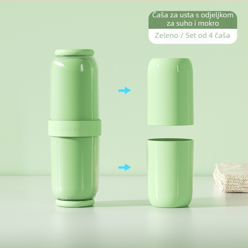 Putni set za četkicu i čašu za ispiranje – Materijal visoke kvalitete, suho/mokro odvajanje, zaštita od prašine, prenosni