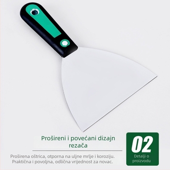 Calefu špachtla za malter s vlaknastim držalom, ogledni završetak oštrice od visokougljične čeli, duljina 200 mm, širina 25–150 mm, za dekorativno bojanje