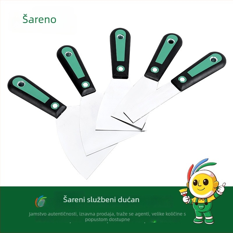 Calefu špachtla za malter s vlaknastim držalom, ogledni završetak oštrice od visokougljične čeli, duljina 200 mm, širina 25–150 mm, za dekorativno bojanje