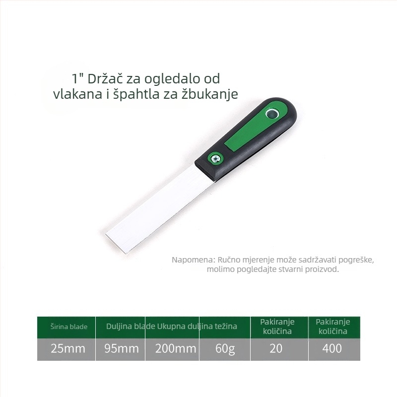 Calefu špachtla za malter s vlaknastim držalom, ogledni završetak oštrice od visokougljične čeli, duljina 200 mm, širina 25–150 mm, za dekorativno bojanje