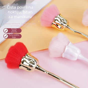 Make-up četkica za puder s najlonskim i sintetičkim dlačicama, duga drška od ABS elektroplatiranog materijala, jednokratno pakiranje