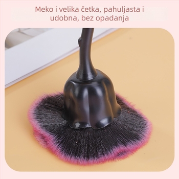 Make-up četkica za puder s najlonskim i sintetičkim dlačicama, duga drška od ABS elektroplatiranog materijala, jednokratno pakiranje