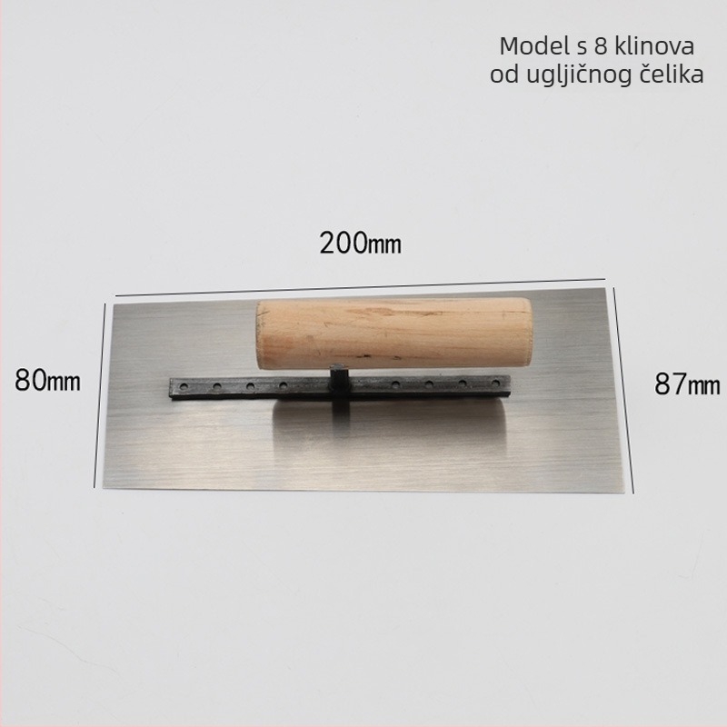 Špatula za malter s drškom od drveta, lamela od karbonskog i nehrđajućeg čelika, debljina 0,5, za gradnju