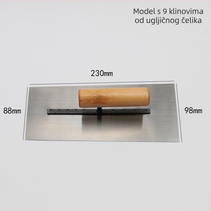 Špatula za malter s drškom od drveta, lamela od karbonskog i nehrđajućeg čelika, debljina 0,5, za gradnju