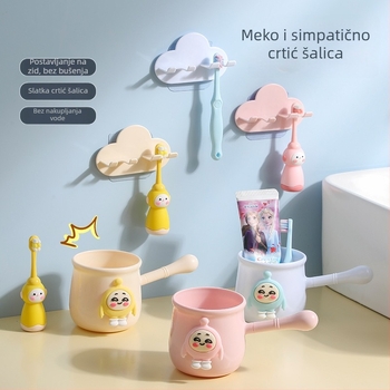 Zidni držač za četkicu s crtić dizajnom, čašom za ispiranje usta, PP materijal, kućna upotreba, mogućnost tiskanja loga