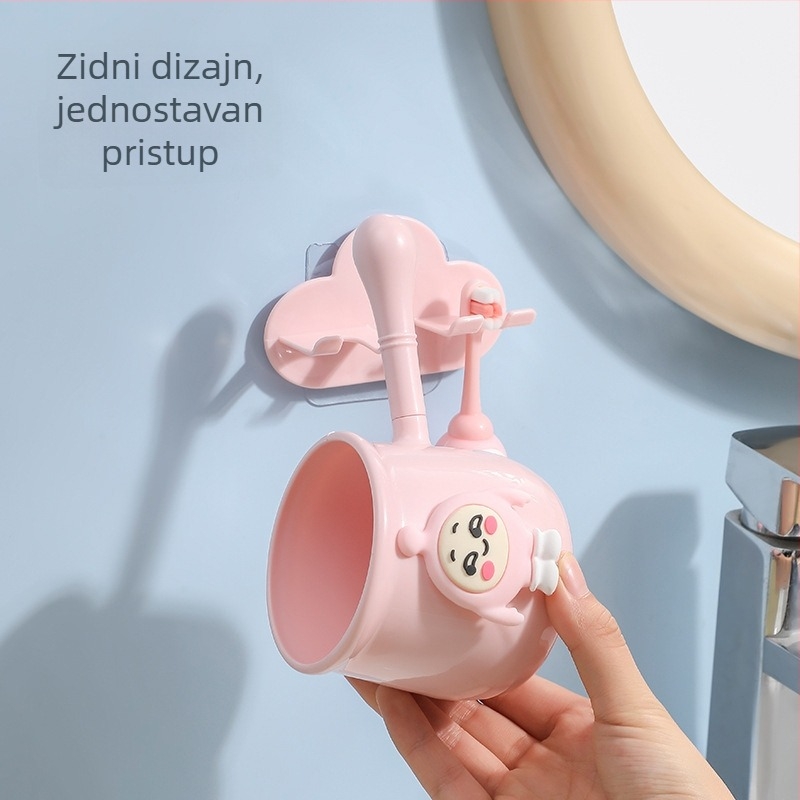 Zidni držač za četkicu s crtić dizajnom, čašom za ispiranje usta, PP materijal, kućna upotreba, mogućnost tiskanja loga